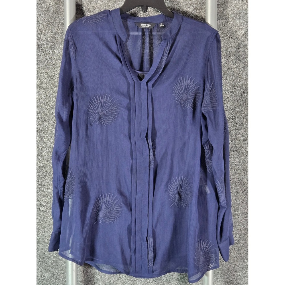 Simply Vera Vera Wang Navy Blue Embroidered Sheer Blouse with Cami Medium